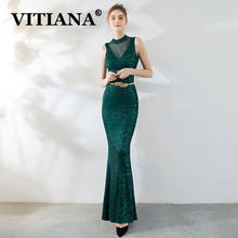 VITIANA Women Noble Banquet Dress Female Sequined Trumpet Elegant Party Dresses Femme Sleeveless Green Mesh Sexy Long Vestidos 2024 - buy cheap