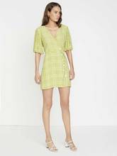 yinlinhe Avocado Green Plaid Dress Women Short Sleeve Wrap Dress Button Slim Waist Summer Dress French Style Holiday Wear   2048 2024 - buy cheap