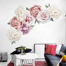 Adesivos de parede flores, flor de peônia rosa, decoração romântica para casa, quarto, sala de estar, decoração para arte floral, decalques de parede 2024 - compre barato