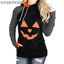 5XL Autumn Winter Plus Size Women Hoodie Halloween Pumpkin Print Hooded Pullover Contrast Color Stitching Long Sleeve Outwear 2024 - buy cheap