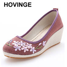 HOVINGE-zapatos de lino de Estilo Vintage para mujer, zapatillas de lona con plataforma, con bordado Floral, estilo Retro 2024 - compra barato
