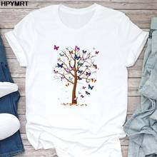 T-shirt Woman Butterfly Tree Print Harajuku New Summer Tshirts FEmale Casual Round Neck Short sleeve Top Tee Shirt Women Clothes 2024 - buy cheap