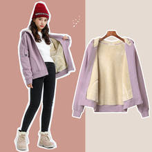 Jaqueta com capuz grossa feminina, moletom com imitação de pelúcia, jaqueta estilo coreano e folgada, para outono e inverno 2024 - compre barato