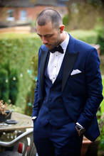 Traje personalizado para hombre, esmoquin azul con un botón para novio, trajes de boda para novio, traje de graduación, chaqueta, pantalones, chaleco y corbata 2024 - compra barato