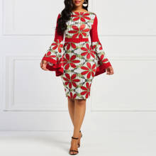Vintage Floral Print Women Bodycon Midi Dress Elegant Red Cocktail Party Dresses Spring Summer African Slim Vestidos de fiesta 2024 - buy cheap