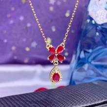 Natural red ruby Necklace Natural Gemstone Pendant Necklace 925 sliver Elegant lovely Clover water drop women party fine Jewelry 2024 - buy cheap