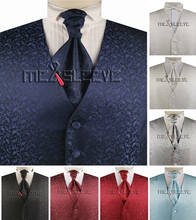 Microfibra floral design casamento conjunto colete (colete + gravata ascot + lenço) 2024 - compre barato