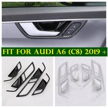 Acessório para maçaneta da porta, estilo do carro, capa de moldura da tigela, guarnição para audi a6 c8 2019 2020 2021, abs, fosco/fibra de carbono 2024 - compre barato