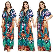 Plus Size 7XL Bohemian Long Dress Summer Women Batwing Short Sleeve V Neck Beach Sundress Kaftan Holiday Party Floral Dresses 2024 - buy cheap