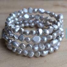 Joyería de perlas únicas, pulsera de perlas auténticas de 4 filas, 6-10mm, Color gris plateado, pulsera de perlas naturales de agua dulce, regalo de Brideamsid 2024 - compra barato