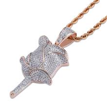 Hip Hop Micro Paved AAA+ Cubic Zirconia Iced Out Bling Rose Flower Pendants Necklace for Men Women  Jewelry Gold Silver Color 2024 - buy cheap