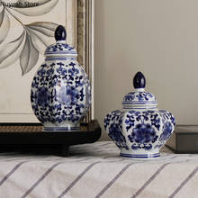 Tarro de almacenamiento de porcelana azul y blanca, caja de almacenamiento de cerámica, adornos creativos clásicos, decoración pequeña para el hogar 2024 - compra barato