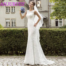 ANJURUISI Vintage Lace Mermaid Wedding Dress 2020 Backless Sash Scoop Bride Gown Romantic Court Train Simple Wedding Gown Sexy 2024 - buy cheap
