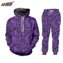 UJWI Harajuku Purple Trend Hoodies Men's Oversized Casual Zipper Jacket 3D Printed Octopus Tentacle Street Style Two-piece Set 2024 - buy cheap