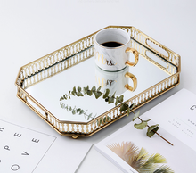 European-style Metal Frame Tray Living Room Coffee Table Decoration Ornaments Household Glass Mirror Cosmetic Storage Tray 2024 - buy cheap