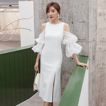 YIGELILA Autumn New Arrivals White Dress O-neck Three Quarter Sleeves Mid-calf Dress Puff Sleeves Birthday Party Dress 65399 2024 - buy cheap