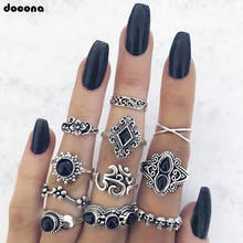 Docona-Conjunto de anillo con diamantes de imitación para mujer, sortija con diseño de flor y calavera antigua, con nudillos geométricos, color negro, 11 unids/set, joyería 10057 2024 - compra barato