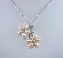 Free Shipping  wonderful cultured pink pearl bead WOMEN'SCZ flower pendant free chain 2024 - buy cheap