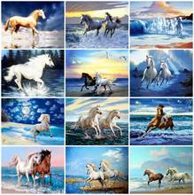 AZQSD 5d Diamond Painting Horse Seaside Full Drill Diamond Embroidery Animal Mosaic Picture Of Rhinestones Decor For Home 2024 - buy cheap