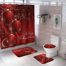 4Pcs/Set Red Christmas Lantern Print Shower Curtain Toilet Suit Mat Floor Bathroom Anti-Slip Mats Partition Curtain Decoration 2024 - buy cheap