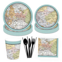 Disposable Tableware Set Retirement Party Paper Plate Straw Cup Map Pattern for Birthday Anniversary Party Decoration Supplies 2024 - buy cheap