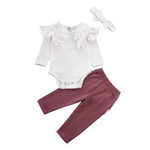 Infant Baby Girl Ruffles Bodysuit Romper Lace Pants Leggings Headband 3Pcs Newborn Kids Girls Autumn Clothing Set Outfit 2024 - buy cheap