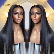 Behooy-Peluca de cabello largo y liso para mujer negra, cabellera sintética de fibra resistente al calor, sin pegamento, color negro 2024 - compra barato