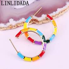 10Pairs Rainbow Color Enamel Circle Round Stud Earrings New Design Gold Color Enamel Earring for Women Fashion Jewelry 2024 - buy cheap