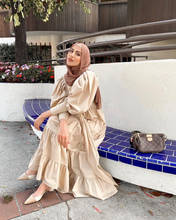 Vestido feminino com babado, vestido longo de bainha muçulmano, kaftan sólido, dubai, abaya, turquia, hijab 2024 - compre barato