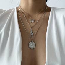 Винтажное шикарное ожерелье в виде змеиной монеты с головой бабочки для женщин Длинная цепочка для ключицы голова королевы кулон изысканный стильный подарок Mujer 2024 - купить недорого