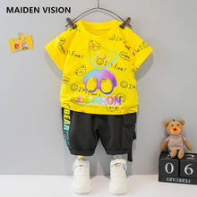 Корейский Летний комплект из 2 предметов для девочек и мальчиков, футболка и шорты с милым маленьким медведем, детский спортивный костюм, одежда для малышей 2024 - купить недорого