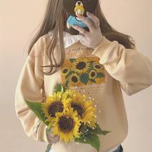 Japanese Style Sweatshirt Women Long Sleeve O-neck Sunflower Print Loose Pullovers Top Casual Hoodies Top Female 2024 - buy cheap