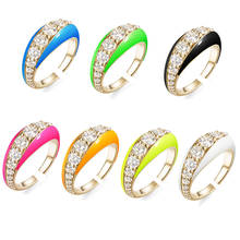Gold Color Rainbow Fashion Women Finger Jewelry Prong Set 5A Clear CZ Neon Enamel Open Adjusted Dome Ring 2024 - buy cheap