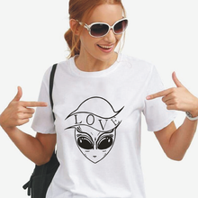 Camiseta feminina com estampa de alienígena, camiseta de algodão casual engraçada com estampa de harajuku, camiseta de tamanho grande com gola redonda para o verão ao ar livre 2024 - compre barato