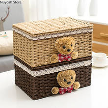 Home Straw Storage Basket Rattan Fabric Storage Box with Lid Decoration Desktop Cosmetic Storage Box Living Room Home Decoration 2024 - buy cheap