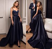 Темно-синее Кружевное Вечернее Платье Спереди, короткое, длинное, сзади, с открытой спиной, женское элегантное вечернее платье для выпускного вечера, 2021 2024 - купить недорого