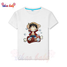 2021 Summer Unisex One Piece Luffy T-shirt Children Boys Short Sleeves Tees white Kids Cotton Tops baby Girls Clothes 2-14Y 2024 - buy cheap