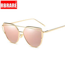 Rbrare óculos de sol espelhado feminino, óculos de sol vintage de gatinho com design de marca em ouro rosê, revestimento reflexivo de metal para mulheres 2021 2024 - compre barato