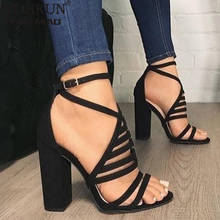 Women Sexy Sandals Lady High Heels Design Women's Cross Strap Bandage Shoes Lady Party Female Ankle Strap Flock 2020 Summer 2024 - buy cheap