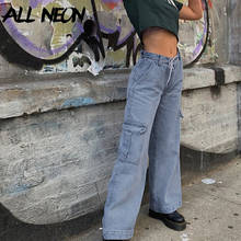 ALLNeon-pantalones vaqueros de pierna ancha con bolsillos grandes, Jeans de cintura alta estilo Hip Hop de los años 90, ropa de calle, Vaqueros Cargo, Chic de otoño 2024 - compra barato