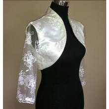 Ivory or White Lace & Satin Wedding Bolero/Shrug/Jacket/Stole/Tippet/Wrap 3/4 Lace Long Sleeve Bridal Coat 2024 - buy cheap