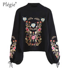 Vintage Chic Floral Embroidery Knitted Sweater Women 2020 Fashion Turtleneck Bow Tie Sleeve Ladies Pullovers Casual Pull Mujer 2024 - buy cheap