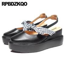 Zapatos de tacón alto con plataforma para mujer, sandalias negras con punta cuadrada a cuadros, estilo Kawaii, talla 33, elegantes, con lazo de 3 pulgadas 2024 - compra barato
