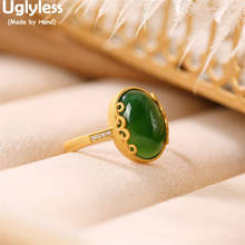 Uglyless simples moda em branco pedras preciosas anéis para mulher natural verde jade jasper jóias anéis de ouro 925 prata bijoux cristais 2024 - compre barato