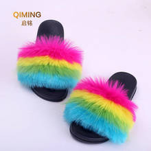 New Womens Faux Fur Slippers Imitate Fox Fur Slipper Fluffy Woman Fur Slides Home Slipper Furry Flip Flop Plush Ladies Shoes 2024 - buy cheap