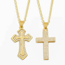FLOLA CZ Pave Stone Cross Necklace Women Crystal Cubic Zirconia Pendant Necklace Gold Plated Jewelry Wholesale Gifts nket42 2024 - buy cheap