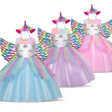 Vestido de fiesta de arcoíris para niñas, disfraz de unicornio para Halloween, princesa para niños, ropa de desfile de Carnaval y Navidad, vestido de baile para niña 2024 - compra barato