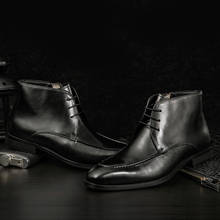 Botas Chelsea clásicas de cuero vaquero para hombre, botines británicos de corte alto con cordones, calzado, botas de vestir, color negro 2024 - compra barato
