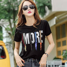 Sequined Letter T Shirt Women Summer Top Short Sleeve Tshirt Cotton Korean Woman Clothes Tees 2022 Tee Shirt Femme Poleras Mujer 2024 - buy cheap