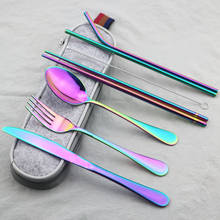 Tableware 8Pcs/set 304 Stainless Steel Rainbow Cutlery Straw Dinnerware Set Spoon Fork Chopsticks with Straw Portable Case 2024 - buy cheap